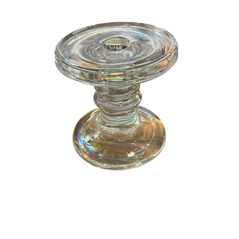 (2) Krosno rainbow Iridescent Candle stick Holder clear